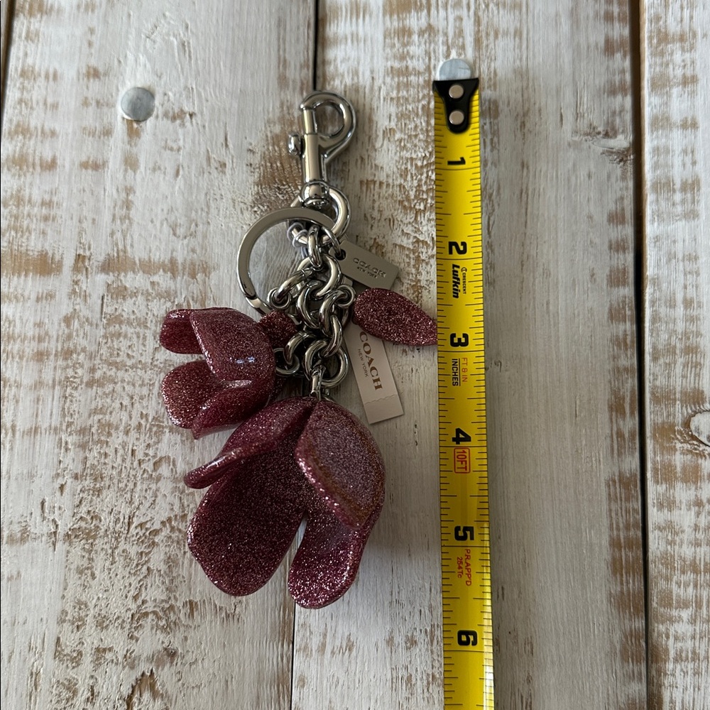 COACH GLITTER RESIN TEA ROSE BAG CHARM SILVER/STRAWBERRY NWT - Picture 6 of 6